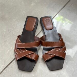 🌺 Brown Leather Slide Sandals